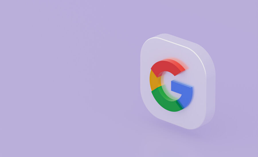 3D vykresľovanie loga aplikácie Google na fialovom pozadí