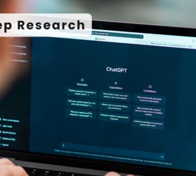 Používateľ pracuje na počítači s funkciou Deep Research od OpenAI.